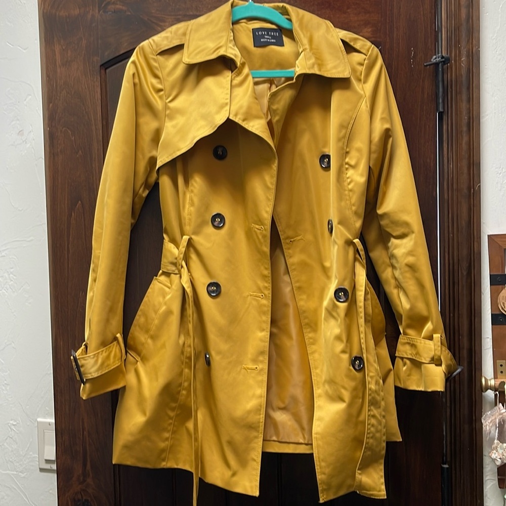 Love tree women’s small Mustard Yellow Trench Coat